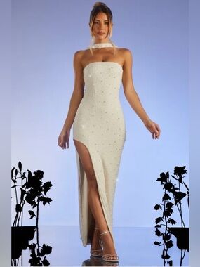 Embellished Bandeau Maxi Dress in Ivory